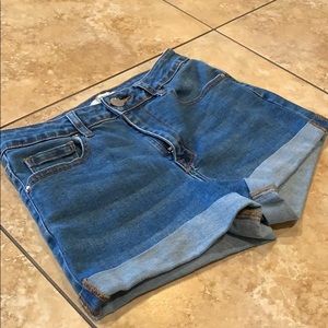 Dark denim jean shorts. Great quality.